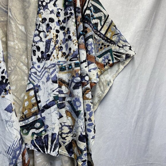 Chico's Sequins Embellished Cover Up Kimono Women OneSize Ivory Multicolor Used - Picture 12 of 16